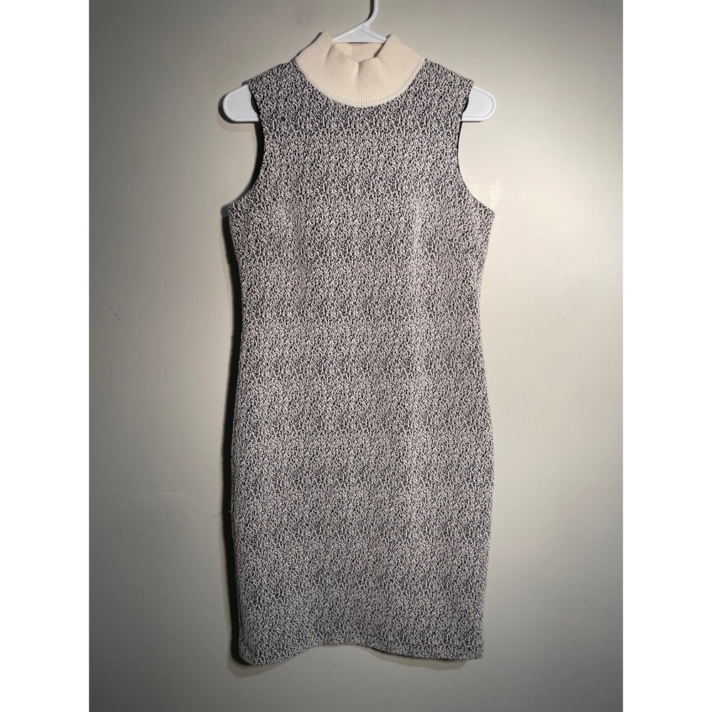 J.McLaughlin Black and White Speckled Jacquard Mock Neck Sheath Dress Size Small